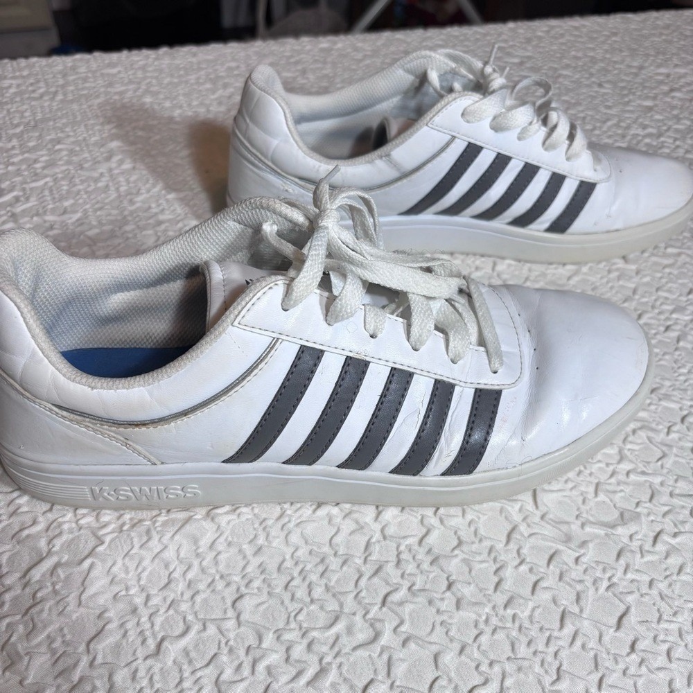K-Swiss Court Cheswick White Gray Leather Classic Retro Tennis Sneakers|Wmns 10